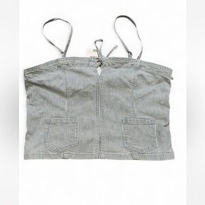 American Eagle Outfitters Denim Blue and White Striped Top